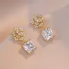 Aretes para Mujer, Aretes de Flor Corazón con Circonita Micro-pavimentada de Cobre, Nueva Moda de Nicho, Diseño Simple, Joyería de Temperamento y Versátil