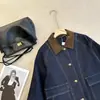 Chaqueta Corta de Mezclilla Pesada Casual Suelta Estilo Granero Xiaohe con Solapa de Pana en Contraste, 9457