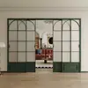 Puerta Corrediza de Balcón Retro Estilo Francés, Puerta Divisoria de Tres Paneles Cambia Color para Cocina y Sala de Estar, Puerta Corrediza de Vidrio con Riel Colgante de Aleación de Aluminio
