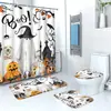 Cortina de Chuveiro Fantasma de Halloween Tapete de Banheiro Conjunto de Quatro Peças para Casa Banheiro Divisória de Separação Seca e Úmida Cortina de Chuveiro Cortina de Chuveiro à Prova d'Água
