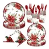 Plato de Papel Desechable Nuevo Producto Transfronterizo Flor de Cáliz Tema Navideño Fiesta Festiva Juego de Vajilla Desechable para Fiesta