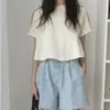 Camiseta Irregular Europeia e Americana Transfronteiriça para Mulheres, Verão 2026, Versão Coreana, Top Curto Soltinho de Meia-Manga Chique