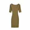 Vestido SY2046-26 Otoño chic de manga corta con escote cuadrado bajo, silueta ajustada y falda corta, diseñado para llevar en capas