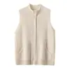 Nuevo Top Sin Mangas Otoño/Invierno 2026 Abrigo de Capas para Mujer de Un Solo Botón con Cuello Alto Cardigan de Punto de Cachemir de Color Sólido