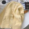 Cardigan Curto Macio e Aconchegante de Tricô com Ponto Trançado para Mulheres, Novo Estilo Outono 2025, Gola Redonda, Caimento Solto, Tricô Liso, Jaqueta Suéter da Moda