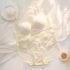 Conjunto de lencería sin costuras de encaje liso con soporte y realce, realce lateral de los senos, control del abdomen cruzado y bragas tipo triángulo
