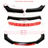 Spoiler Frontal Universal para Modificación de Coche con Cuatro Secciones y Ribete Rojo, Labio Frontal de Tres Secciones, Cubierta de Esquina de Spoiler Frontal, Contorno de Parachoques Grande y Pequeño