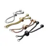 Pulsera de Acero Inoxidable Dorada, Negra y Oro Rosa con Perlas, de Empujar y Tirar, con Cadena de Extensión de Perlas de Goma Elástica Ajustable, Joyería DIY
