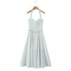 Casa Mesmo Estilo Francês Europeu e Americano Estilo Retrô Atmosfera Romântica Bolinhas Cintura Sexy Decote Halter Vestido Saia Longa