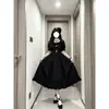 Vestido Lolita negro con cintura entallada, estilo elegante y vintage, monja gótica oscura Lolita