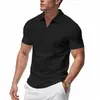 Camisa Polo Esportiva Casual Solta de Verão Estilo Americano Transfronteiriça com Gola V de Waffle de Manga Curta para Homens