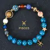 Multi-Win Joyería Pulsera de Constelaciones Azules Piedra Azul 8mm Piedra Natural Pulsera de Perlas de Ocho Planetas Venta al por Mayor