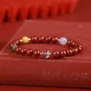 Pulsera Natural de Cinabrio para Hombres y Mujeres, Regalo Navideño para Parejas, Año del Dragón Año del Zodiaco, Pulsera de Arena Púrpura y Dorada Multi-Tesoro de los Cinco Elementos