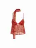 Top Halter de Chifón Retro de Lunares de Lujo Ligero y de Gama Alta con Diseño de Cinta, Cuello Halter, Ligeramente Transparente, Ropa de Abrigo, Top de Tirantes Sexy con Cuello Halter
