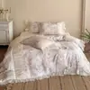 Juego de edredón de verano de Tencel Lenzing de 60S de cuatro piezas, borde de volantes plisados florales franceses clase A, fresco y cómodo para dormir, edredón fino de seda de hielo