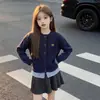 Conjunto Estilo Universitario para Niñas 2026 Conjunto de Dos Piezas Primavera y Otoño Infantil con Suéter Falso de Dos Piezas y Elegante Falda Plisada para Otoño
