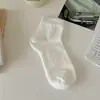 Calcetines blancos para mujer estilo ballet, calcetines cortos finos de verano, calcetines de malla de algodón transpirables de color liso hasta la mitad de la pantorrilla al por mayor