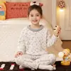 Pijama Infantil Novo Outono/Inverno 2026 Meninos Meninas Lã Coral Fair Isle Quente Plus Veludo Conjunto para Casa Tendência