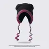 Bonito Gorro de Lana Pequeño Estilo Coreano para Mujer en Otoño e Invierno Cálido Correa Tejido Gorro Protector para Orejas Versátil Gorro de Punto Lei Feng