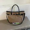 Bolsa de Lona Versátil Simple Tote de Gran Capacidad Hebilla de Cinturón Estilo Perezoso Informal Patchwork Bloque de Color de Mano Hombro Bolsa Grande