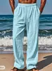 2025 Novos Calças Casuais de Verão Havaianas Masculinas Bolso Cordão Cintura Elástica Liso Confortável Respirável