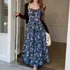 Vestido de Verano Nuevo Europeo y Americano de Aliexpress con Diseño Floral Francés, Ajustado a la Cintura con Tira para Mujer