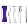 Amazon Vajilla Portátil Acero Inoxidable Cuchara Tenedor Cuchara Tenedor para Estudiantes Palillos Cuchillo para Viaje Camping Tenedor Cuchara Juego