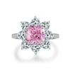 Anillo de Plata Esterlina S925 para Mujer Serie Rosa Anillo de Zirconia Diamante de Alto Carbono Anillo Explosiones Transfronterizas Europeas y Americanas Corte Flor de Hielo