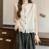 Camisa Chaleco sin Mangas de Encaje Hueco Estilo Francés Vintage Femenina, Casual de Verano, Cardigan Elegante y Versátil para Mujer