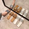 Zapatos Exteriores de Mujer con Punta Cuadrada de Pedrería Primavera y Verano Nuevos Tallas Grandes Flats Chanclas - Pantuflas de Playa para Mujer
