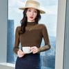 Suéter de Punto de Malla de Diseño de Alta Elasticidad para Mujer, Ropa Formal Otoño 2026, Camisa Base de Manga Larga Ajustada de Cuello Semi-Alto, Delgado