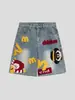 Pantalones Cortos de Mezclilla Bordados Divertidos Estilo Retro Americano Unisex Verano Tendencia Marca Mcdonald's Dibujos Animados Pantalones de Cinco Puntos Moda