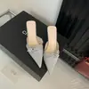 Mules Satinadas de Punta Fina para Mujer con Tacones Altos Finos 2026, Estilo Francés, Nuevas Pantuflas de Verano Cerradas con un Ambiente Elegante