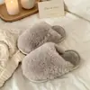 Pantuflas peludas cálidas, suaves y cómodas para mujer de otoño e invierno, casuales y elegantes, color liso, perfectas para el dormitorio, pantuflas de algodón de punta cerrada