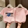 Camiseta de Manga Corta para Niños 2026 Verano Algodón Puro Estampada Parte Superior Estilosa de Corte Holgado Estilo Coreano Cuello Redondo Manga Media