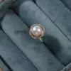 Anillo de perla de agua dulce brillante natural al por mayor spot lujo ligero apertura ajustable chapado en color oro real alta calidad