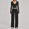 Zechuang Conjunto de Yoga com Manga Longa Escovada Estilo Europeu e Americano Calça Esportiva de Perna Larga Roupa Casual Versátil para Yoga 4520