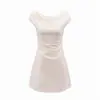 Vestido corto de manga corta con cintura fruncida estilo francés, Nuevo de verano 2026, Ajustado, Línea A, Elegante, Corto