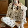 Pijama Feminino Estilo Coreano Ins 2026, Estilo Primavera e Outono, Algodão Bolha Manga Longa Fofo Menina Conjunto para Casa, Fino