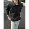 Camiseta de malla de manga larga holgada para hombre, camisa base informal de tendencia desconstruida con cuello polo, capa interior blanca estilo americano con patchwork