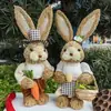 [Par de Coelhos de Palha de 35cm] Artesanato Feito à Mão, Enfeites em Estilo Pastoral, Decoração Retrô em Estilo Florestal para Casa e Loja