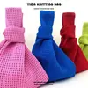 Bolso de Mano Tejido Hueco Simple Retro de Color Sólido Engrosado Ponderado Coreano Bolso Tote Abierto de Cubo para Mujer