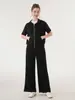 Conjunto Deportivo Casual de Primavera y Otoño con Sudadera con Cremallera de Manga Corta y Pantalones de Yoga Rectos con Bolsillos
