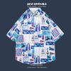 Camisa floral de manga corta para vacaciones de verano en la playa transfronterizas, camisa hawaiana de moda para hombre, camisa holgada de playa para parejas