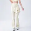 Pantalones de Yoga Falsos de Dos Piezas con Diseño Acampanado Anti-Vergüenza para Mujer, Pantalones Acampanados Finos de Verano de Cintura Alta con Aspecto de Alta Gama