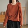 Camiseta de Algodón y Lino para Primavera y Otoño para Mujer, Color Sólido, Jacquard, Holgada, Slim, Cuello Redondo, Jersey Casual Fácil de Combinar, Manga Larga, Top Interior