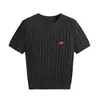 Camiseta bordada estilo francés para mujer, nuevo top de punto trenzado de manga corta para verano, impresionante y favorecedor, estilo suave y delicado