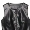 Ropa de Mujer 2026 Primavera Nuevo Estilo Moda Europea y Americana Simple Versátil Sin Mangas Cuello Redondo Chaleco de Cuero Top Negro