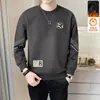 Moletom casual com forro de fleece para homens, novo modelo de inverno em preto, branco e cinza, corte solto, gola redonda, sem zíper, manga longa, top esportivo, jaqueta