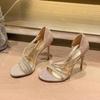 Las Sandalias de Tacón Alto Realmente Brillantes de Pedrería Sandalias Francesas para Mujer Tacones Altos con Laterales Calados Nuevo Estilo Otoño e Invierno 2023